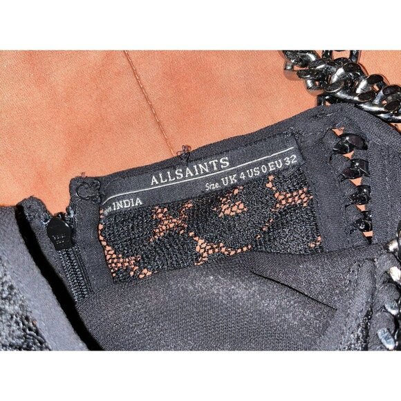 All saints Asha Dress Black Embellished Double Layered Sequin Chain Straps Size - Picture 5 of 9